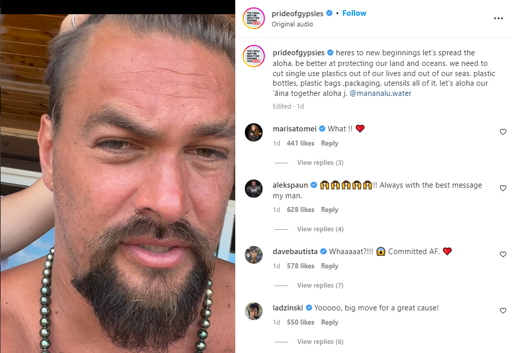 Jason Momoa shaves head to protest singleuse plastics